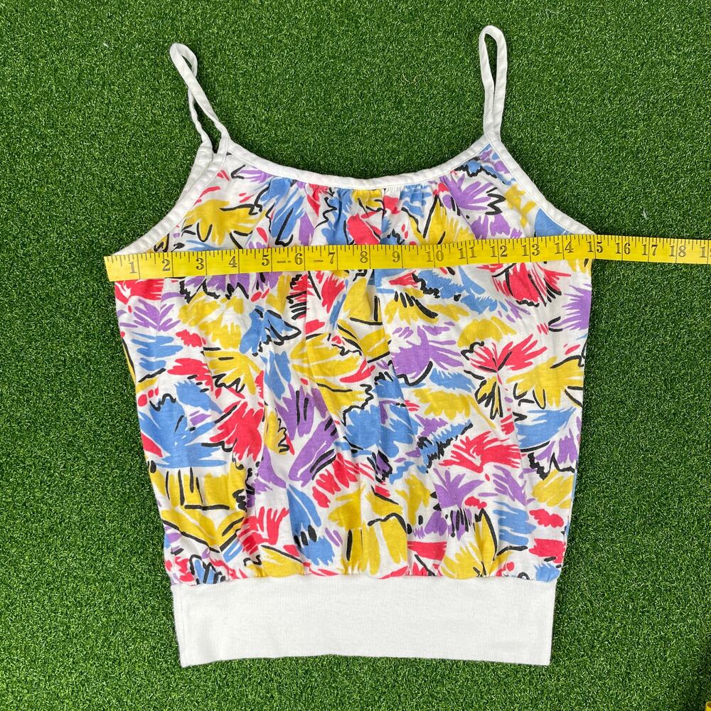 VTG 80s Supportops Floral Ribbed Hem USA Cami Built in Bra Tank Top Sz M - Picture 3 of 5